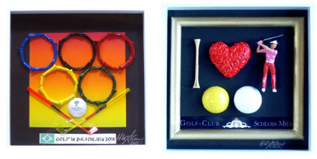 Golf-Collagen mit echten Golfbällen von Helge-Wolfram Fechner